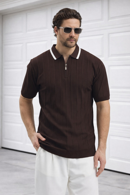 Polo Neck Knitwear Men's Cotton T-Shirt