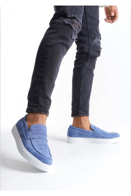 Ba0580 Laceless Belted High Sole Blue Suede Men's Shoes