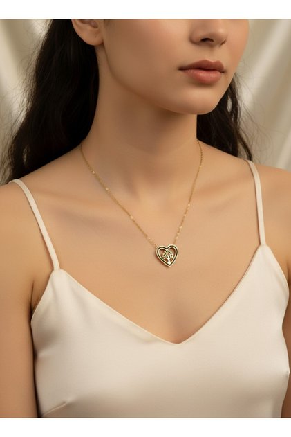 Steel Necklace with Black Stone Tree of Life Figure