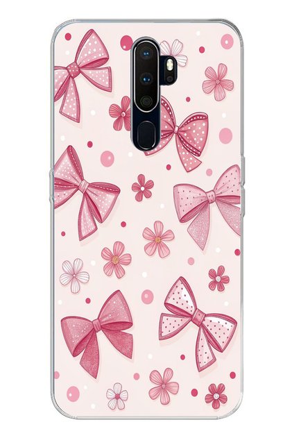 Oppo A5/A9 2020 Compatible Pink Bow, Flower and Polka Dot Printed Silicone Case