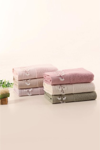 Nurpak Nazenin 100% Cotton 3D Embroidered Hand Towel | Set of 6 | 50X90 cm | Stylish and Absorbent | Elegant Design