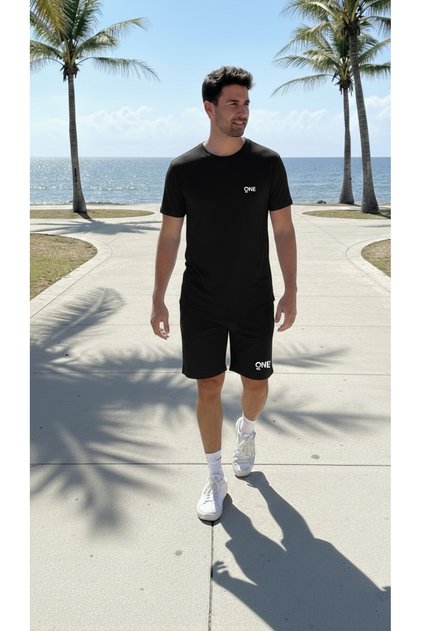 Set sport din bumbac pentru bărbați de vară - Set de tricou și pantaloni scurți cu imprimeu ONE