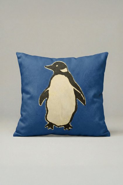 Penguin Patterned Throw Pillow Cover 061 – Navy Blue Pillowcase 45X45 cm