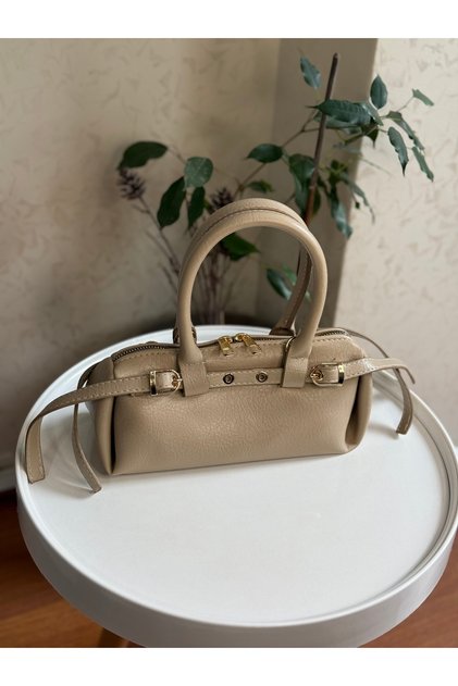 Faux Leather Mink Women's Hand and Shoulder Bag with Belt Detail