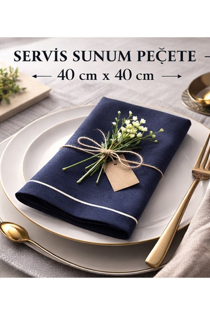 Piko Sarma Detailed Polyester Linen Seamless Presentation Napkin Navy Blue 40 X 40 - 6 Pieces