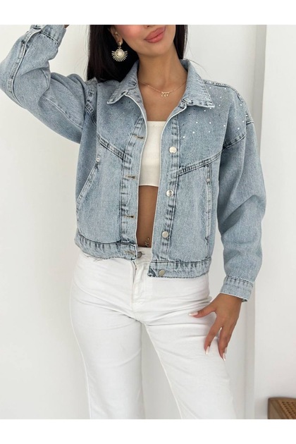 Stone Detailed Denim Jacket – Blue Shine