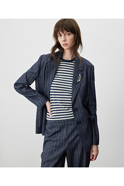 Çizgili vatkalı blazer