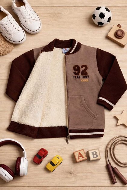 Steel Knitted Plush Lined Children's Cardigan