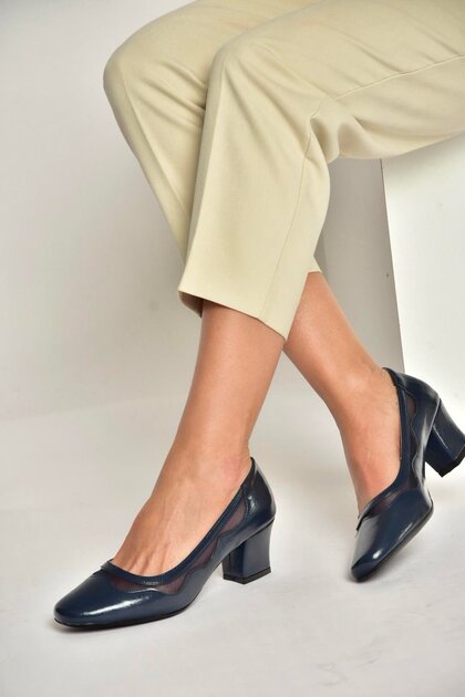 Fox Shoes U820052809 Lacivert Kalın Topuklu Kadın Ayakkabı