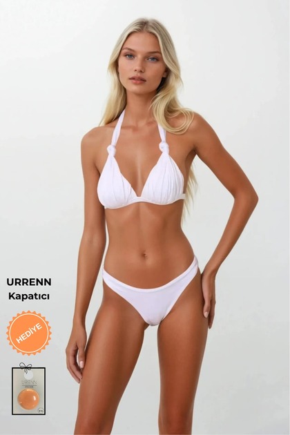 Halter Neck Pleated Gathering Triangle Bikini Set - Unpadded, Lined 2026 New Season