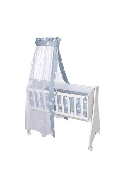 Set de lenjerie de pat pentru pătuț, 7 piese, albastru-gri, stele, 100% bumbac, First Dreams