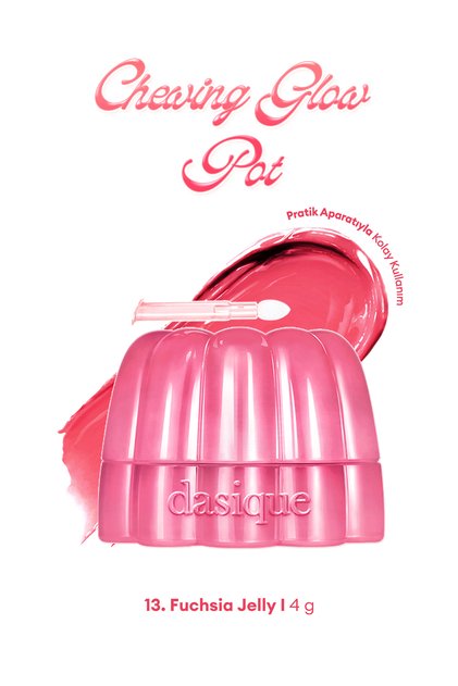 Flexible Gel Texture, Moisturizing, Glossy Finish Lipstick & Blush Dasique Chewing Glow Pot 13 Fuchsia Jelly