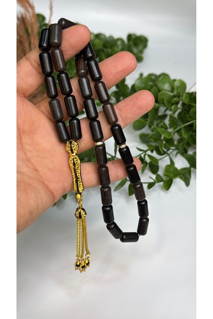 Original Ebony Wood Capsule Cut, 33 Beads, Tassel, Master Craftsmanship, Rhodium Plating.