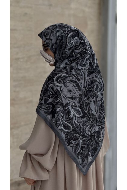 Cotton Soft Azalea Pattern Scarf-Black
