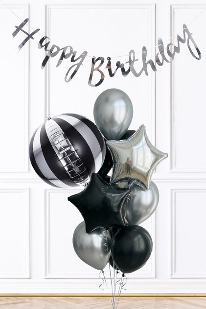 Black and Silver Theme Birthday Decoration Set with Banner and Balloon Package Set261