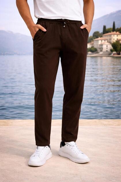 Meridian Fabric Relaxed Fit 100% Cotton Jogger Men's Summer Sweatpants - Brown