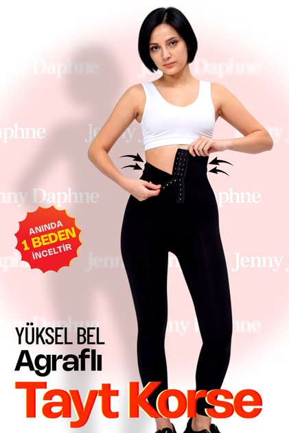 Agraflı High Waist Leggings Corset Double Layer Fabric Gathering Shaper Slim Fit Corset Leggings 2127