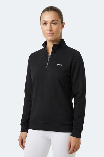 Maxis I Women's High Collar Zippered Black Sweatshirt