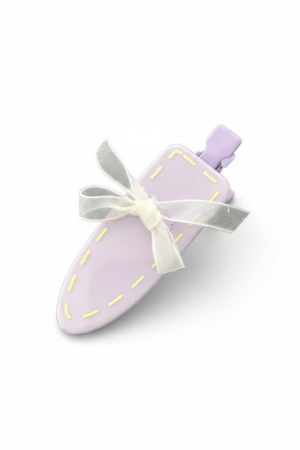 Purple Color Ribbon Detailed Non-Marking Side Clip for Hair