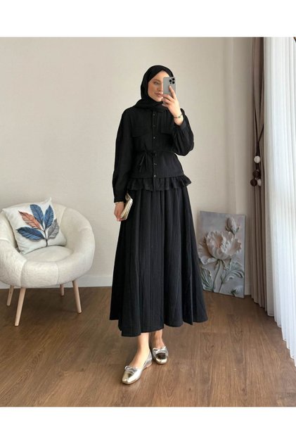 Women's Lace Detailed Paris Skirt Suit - Black
