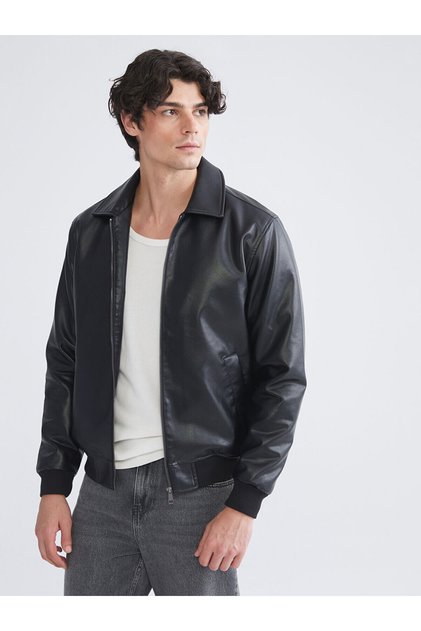 Özmarka New Season Shirt Collar Men's Leather-Look Jacket