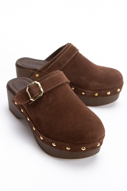 Takugee PASSAGE SHOES Kadın Hakiki Süet Deri Takunya Terlik 6220 KAHVE