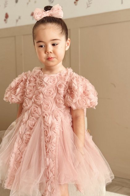 Special Series Rose Appliqued Princess Dress Dusty Rose