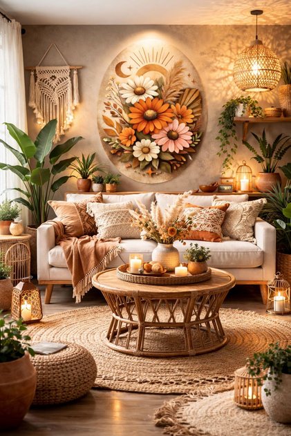 Bohemian Vintage Flowers Wall Sticker Set