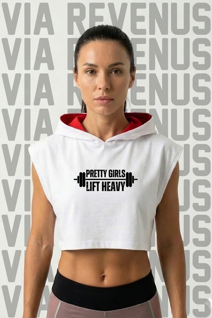 Pretty Girls Lift Heavy Printed Zero Sleeve Hooded Sportswear Women's Crop