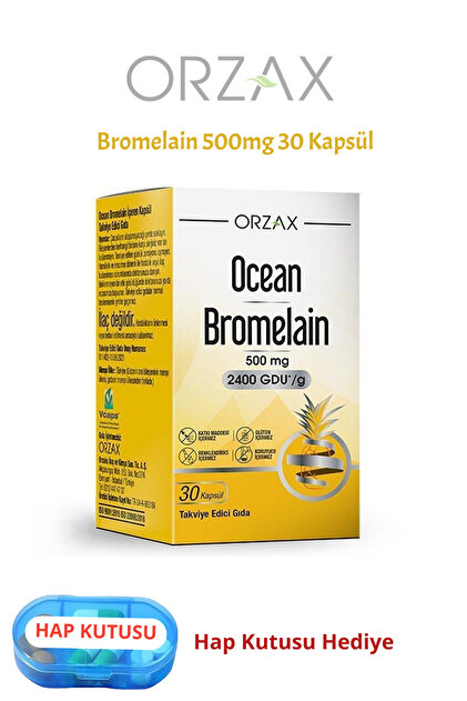 Bromelain (2400 GDU) 30 Kapsül + Hap Kutusu Hediye
