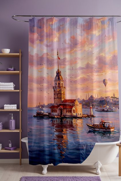 Bathroom Curtain, Scenic Maiden's Tower Patterned Shower Curtain, Bathtub Curtain 175X200Cm