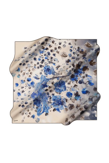 Mavi 90X90 İpek Krep Saten Eşarp