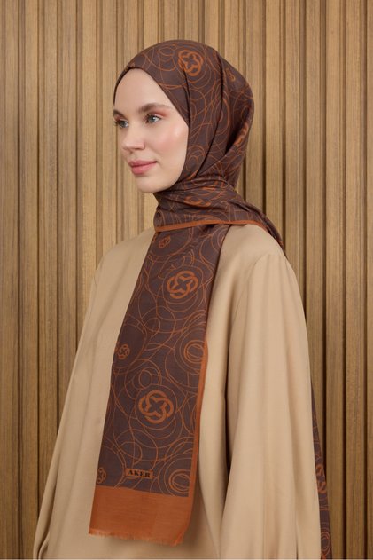 Brown 90X90 Silk Crepe Satin Scarf