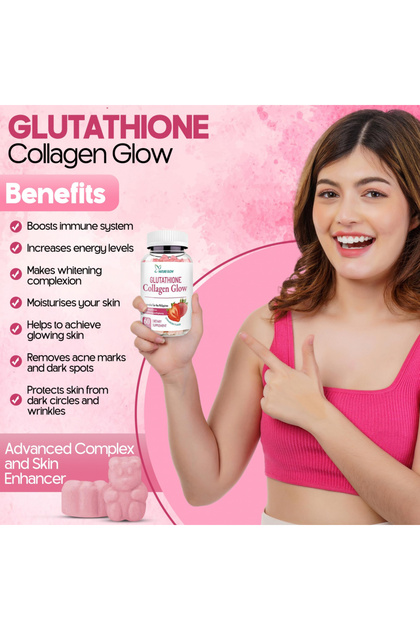 glutathione with collagen benefits Nature's Glow Glutathione Collagen Glow, Strawberry Flavour, 60 Vegetable Capsules, 100 Calories- Trendyol