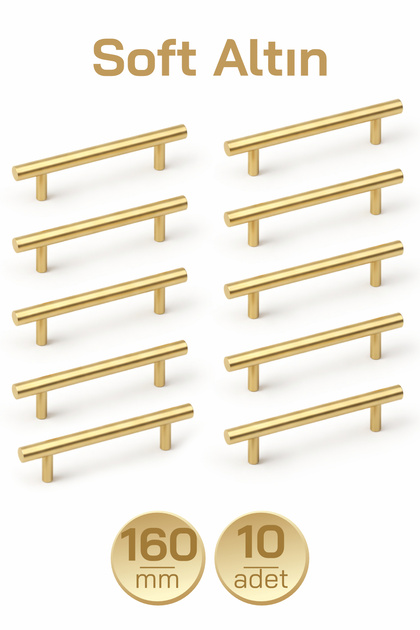 10 Adet Alteta (160 mm) Soft Altın Metal Mobilya Mutfak Dolap Çekmece Dolabı Kulbu Kulpu Kulpları