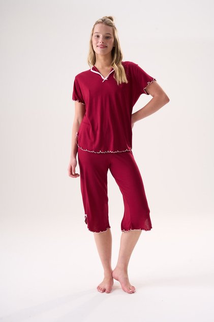 Bamboo Short Sleeve Capri Set with Ribbon Detail