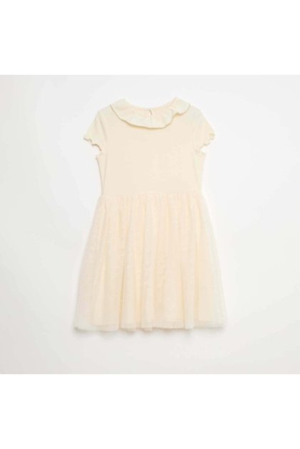 Cotton Jersey Dress with Ruffled Collar WHITE