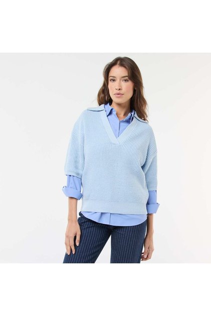 Polo-Style Sweater with V-Neck BLUE