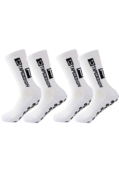 WHITE 2 Pairs Men's mid Length Football Socks Sports Running Anti-Slip Thick Towel Bottom Wear-Resis