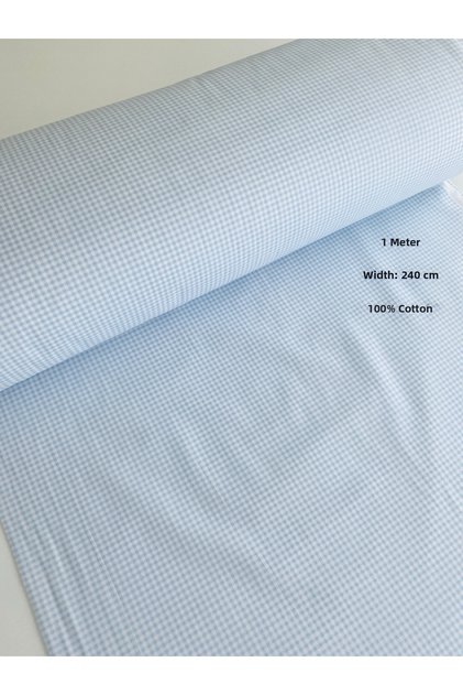 1 Meter, Width 240 cm Baby Blue Gingham, Plaid, Checkered Patterned Cotton Quality Fabric