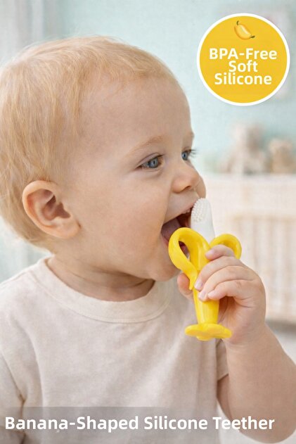 Banana Shaped Silicone Teether – Bpa-Free Baby Teething Toy, Soft Gum Massager