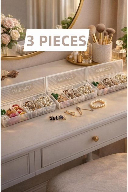 3 Pieces Ring 6 Compartment Jewelry Buckle Box with Cover Drawer Organizer Ring Hobby Box