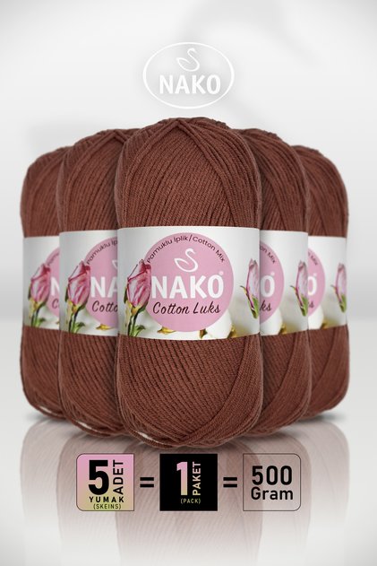 COTTON LUKS - Kızıl Kahve (97556) - 5'li Paket x 100gr/330m - Pamuklu Hırka Yelek Amigurumi İpi