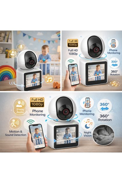 Baby Monitor si Camera de Supraveghere idealSTORE, Apel Video, Rotire, Monitorizare pe Telefon, Acti
