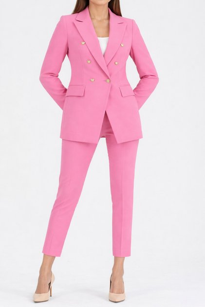 Set sacou și pantaloni cu curea pentru femei, roz