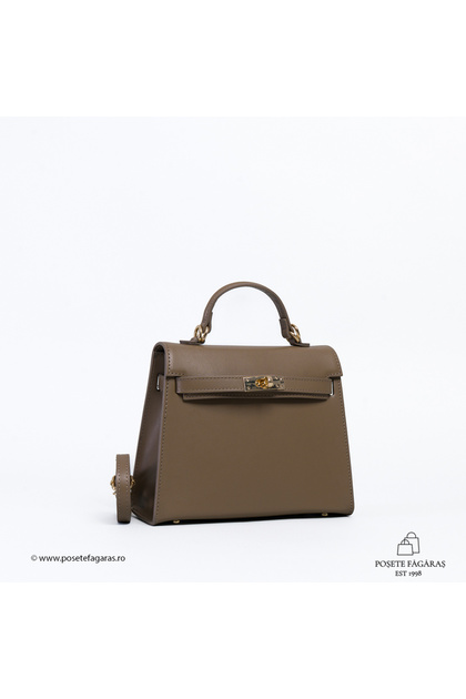 Poseta Piele Thea Slim Mini - Taupe, Geanta Casual din Piele Naturala, Geanta, Genti