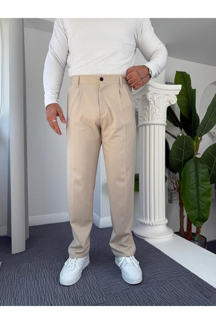 Bej Pileli Baggy Kumaş Pantolon
