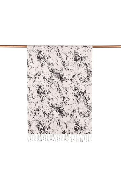 Marble Patterned Silk Shawl 05246 White - Black