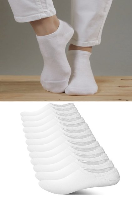 12 Pairs of Women's White Cotton Bootie Socks, Economical Price Daily Use Set
