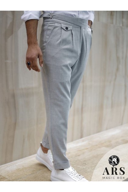 Ars Magi̇c Box New Season Cotton Baggy Double Pleated Comfortable Cut and Metal Buckle Standard Size Pants